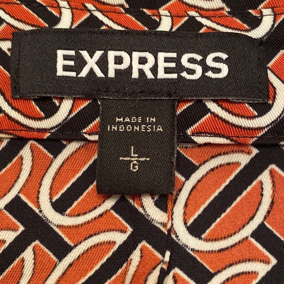 Express Rust Orange Black Geometric Print Collared Long Sleeve Button Down Top L - Picture 8 of 9